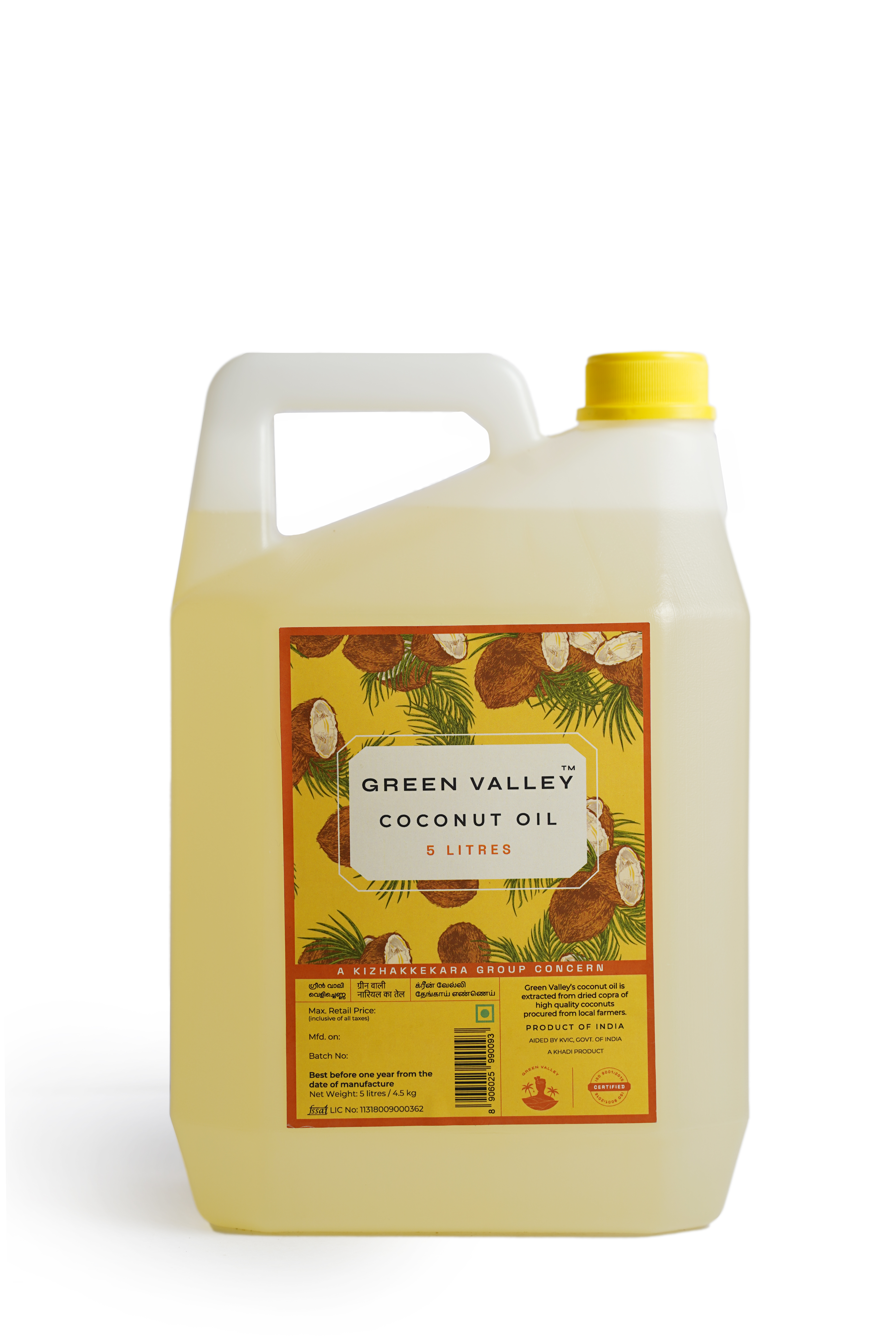 Green Valley 100% Pure Semi-Cold Pressed Coconut Oil, Jerry Can 5L